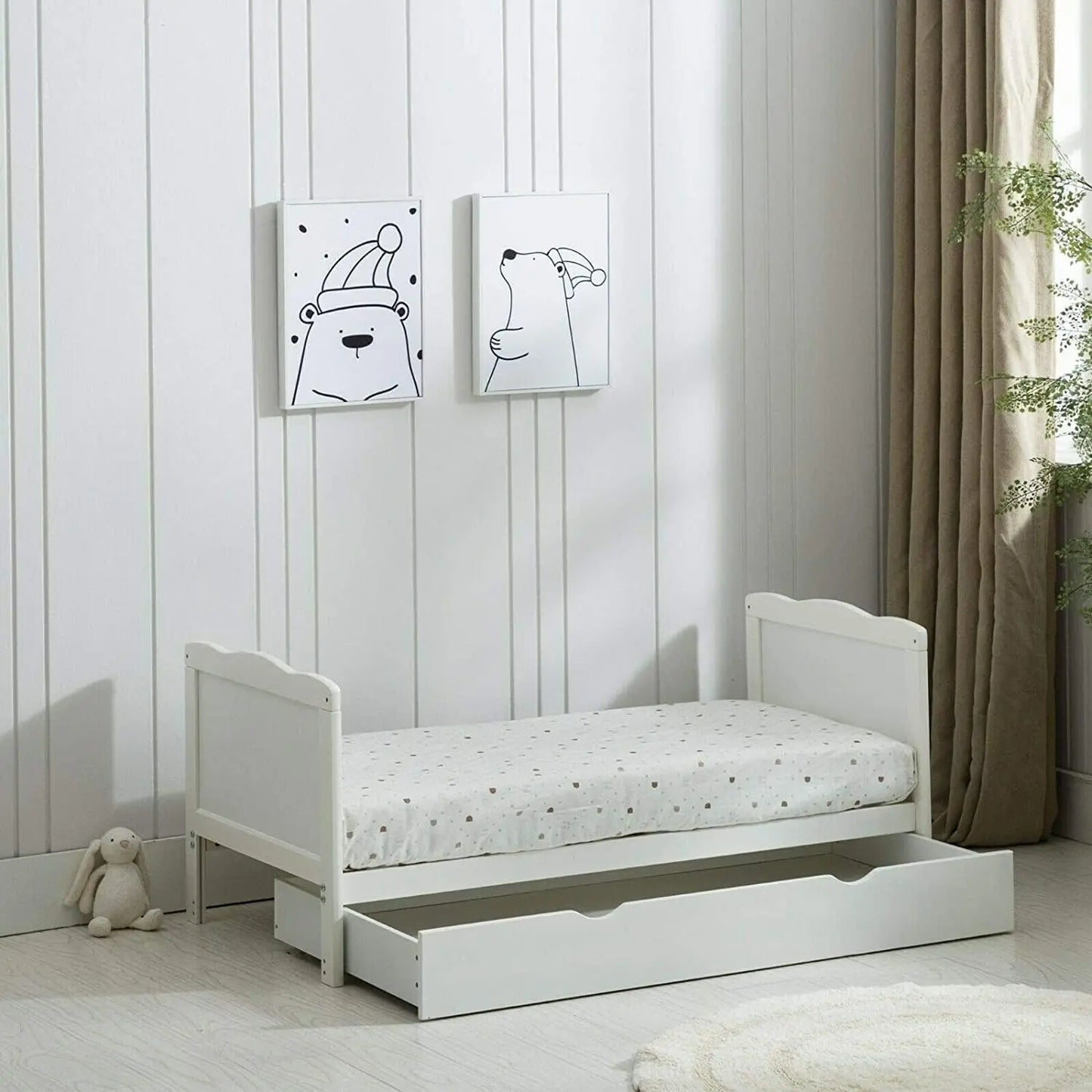 Wooden Baby Cot Bed & Drawer & Aloe Vera Mattress (Orlando Drawer)