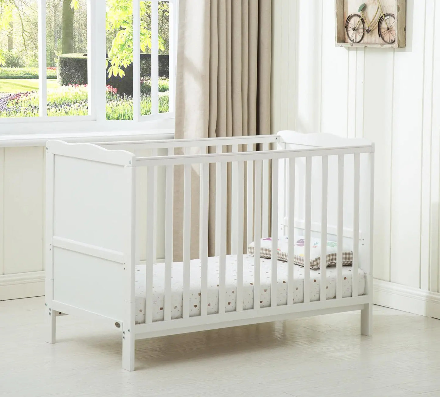 Wooden Baby Cot Bed Orlando with Top Changer & Aloe Vera Water Repellent Mattress