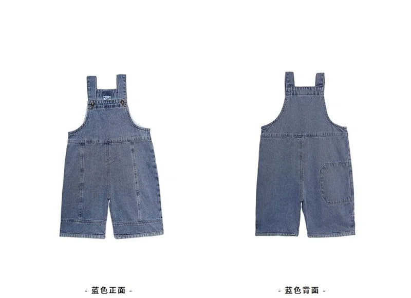 2024 Autumn New Children Loose Overalls boys girls casual all-match denim Trousers Spring Fall Solid Outwear 1-7Y Kids bib pants