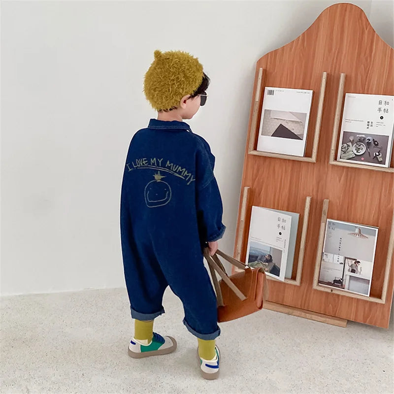 Korean style boys girls loose casual bodysuits spring autumn unisex kids cartoon long sleeve one-piece clothes