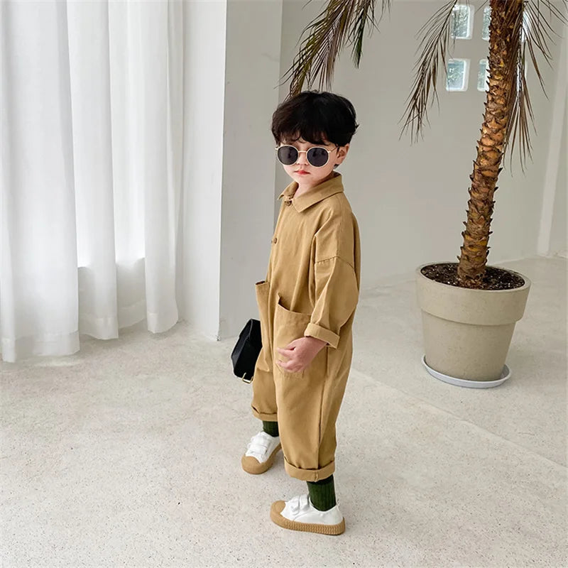 Korean style boys girls loose casual bodysuits spring autumn unisex kids cartoon long sleeve one-piece clothes