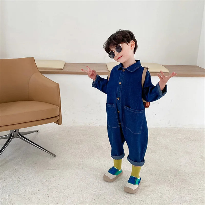 Korean style boys girls loose casual bodysuits spring autumn unisex kids cartoon long sleeve one-piece clothes