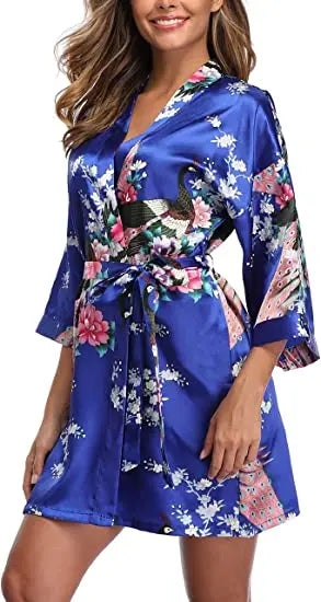 Print Bathrobe Short Long Kimono Night Gown Robe Fashion Dressing