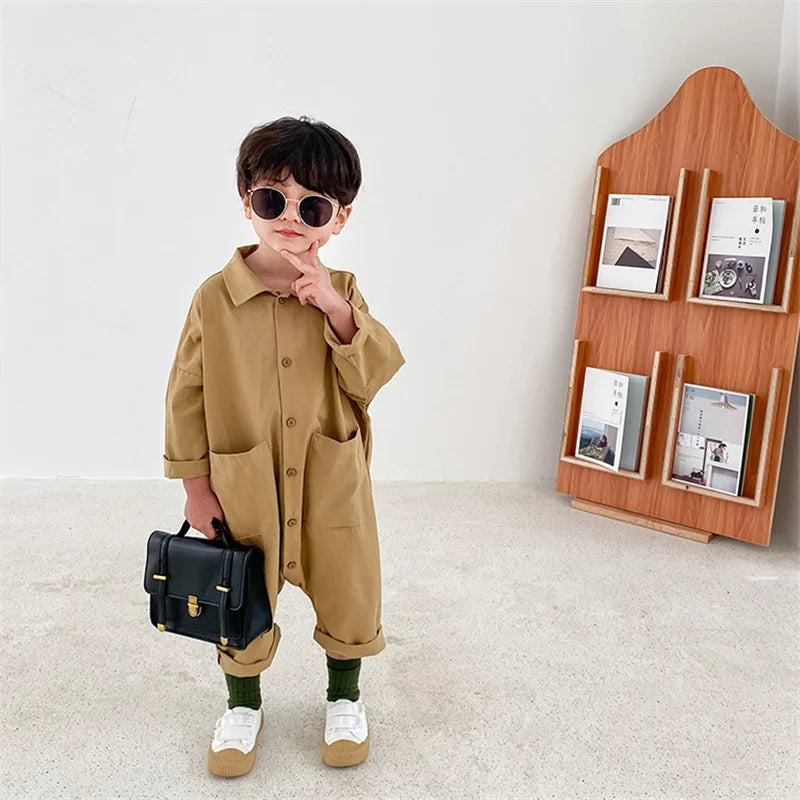 Korean style boys girls loose casual bodysuits spring autumn unisex kids cartoon long sleeve one-piece clothes