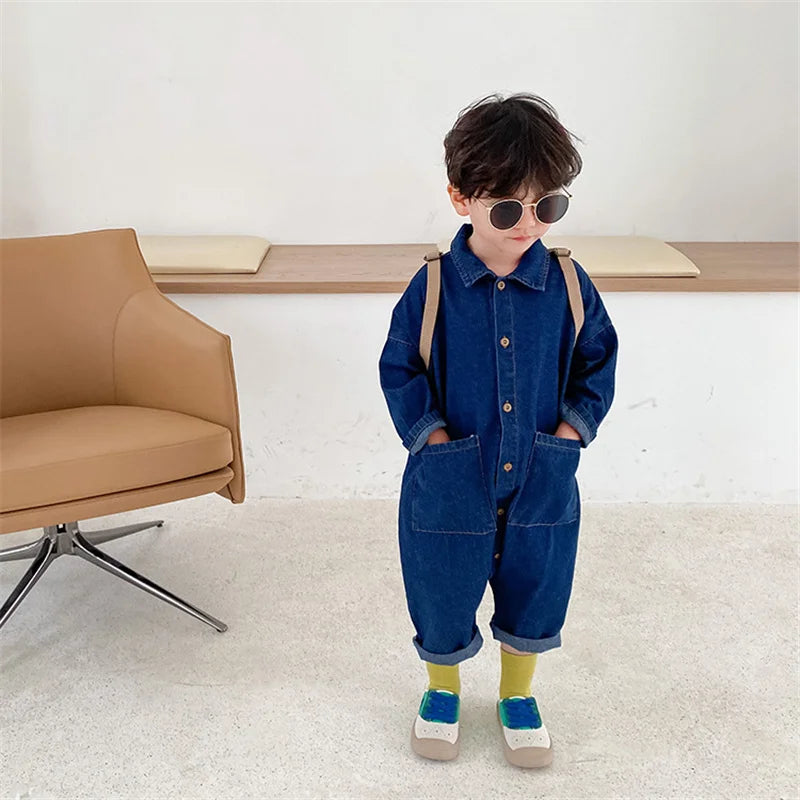 Korean style boys girls loose casual bodysuits spring autumn unisex kids cartoon long sleeve one-piece clothes