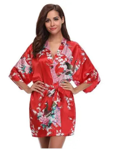 Print Bathrobe Short Long Kimono Night Gown Robe Fashion Dressing