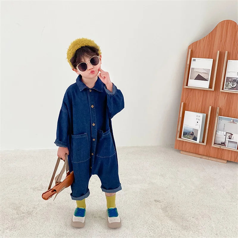 Korean style boys girls loose casual bodysuits spring autumn unisex kids cartoon long sleeve one-piece clothes