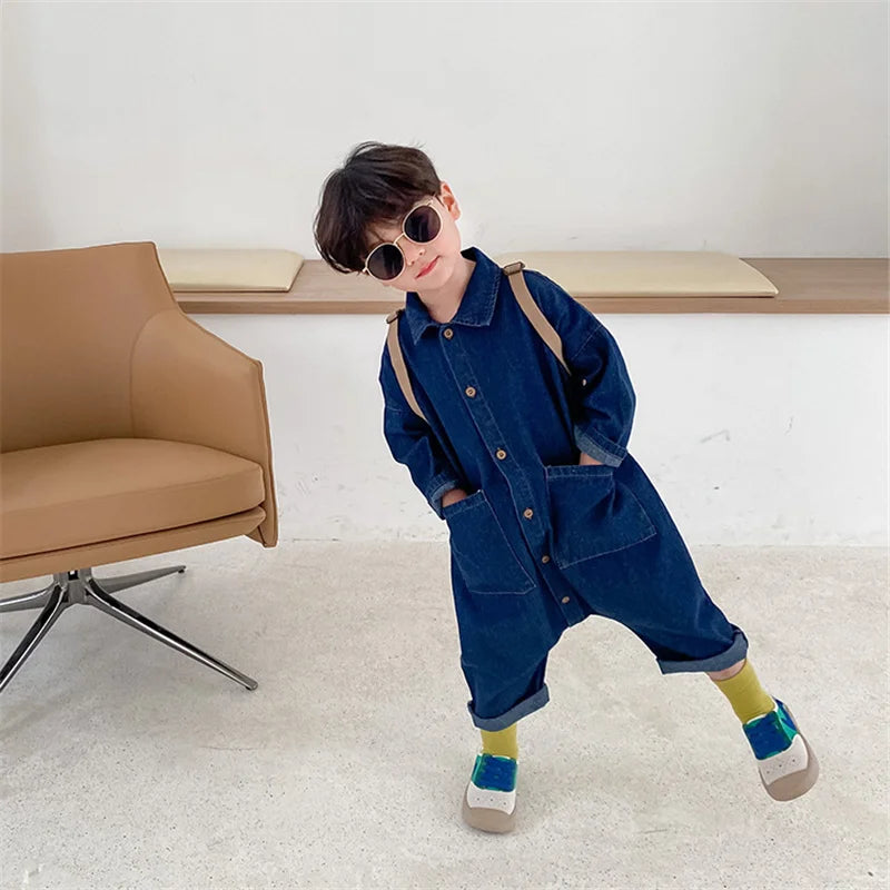 Korean style boys girls loose casual bodysuits spring autumn unisex kids cartoon long sleeve one-piece clothes