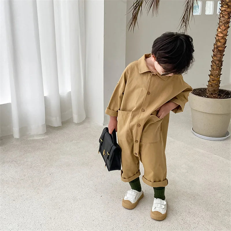 Korean style boys girls loose casual bodysuits spring autumn unisex kids cartoon long sleeve one-piece clothes