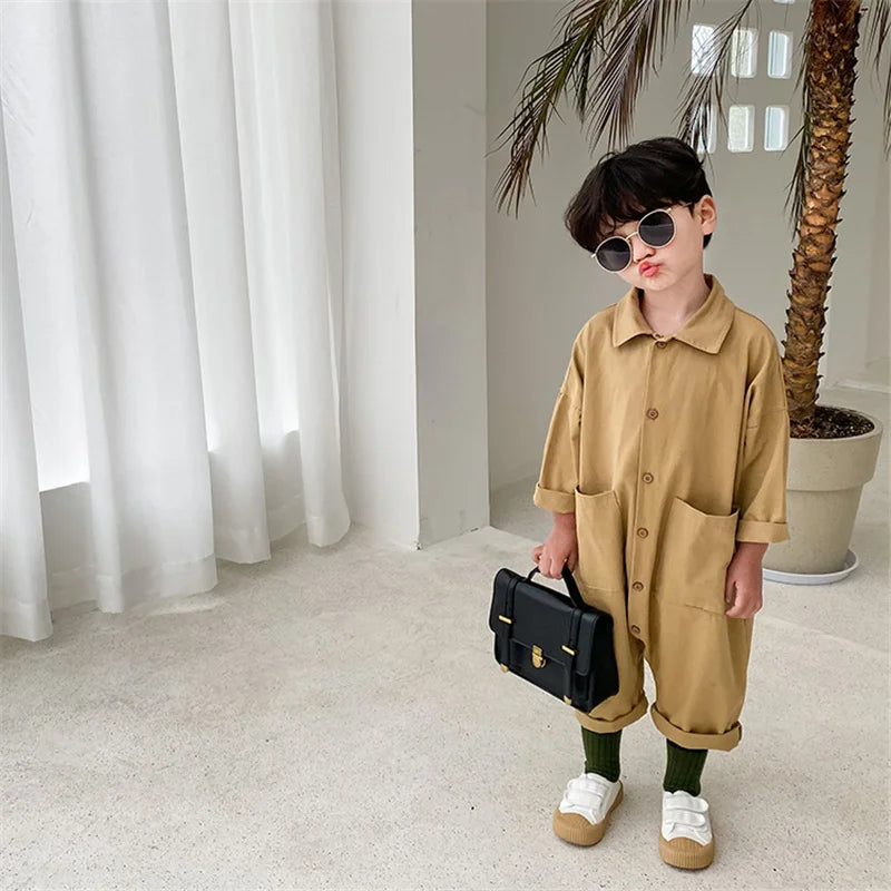 Korean style boys girls loose casual bodysuits spring autumn unisex kids cartoon long sleeve one-piece clothes