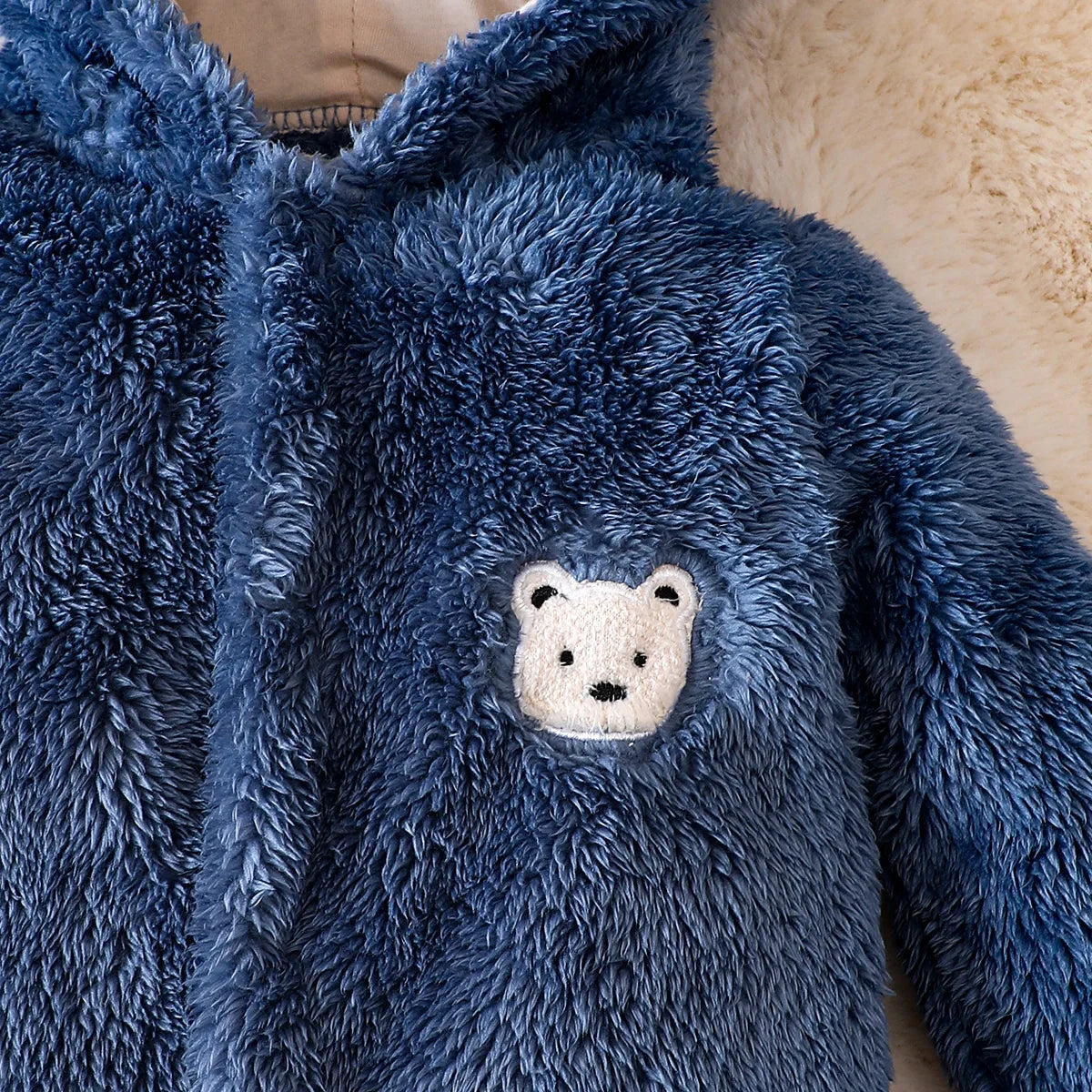 hibobi Winter Children's Cotton Jumpsuit Bear Shape Hooded Long-Sleeved Plush Romper Suitable For Children Under One Year Old