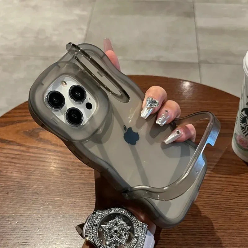 2IN1 Folding Stand Wave Clear Phone Case For iPhone