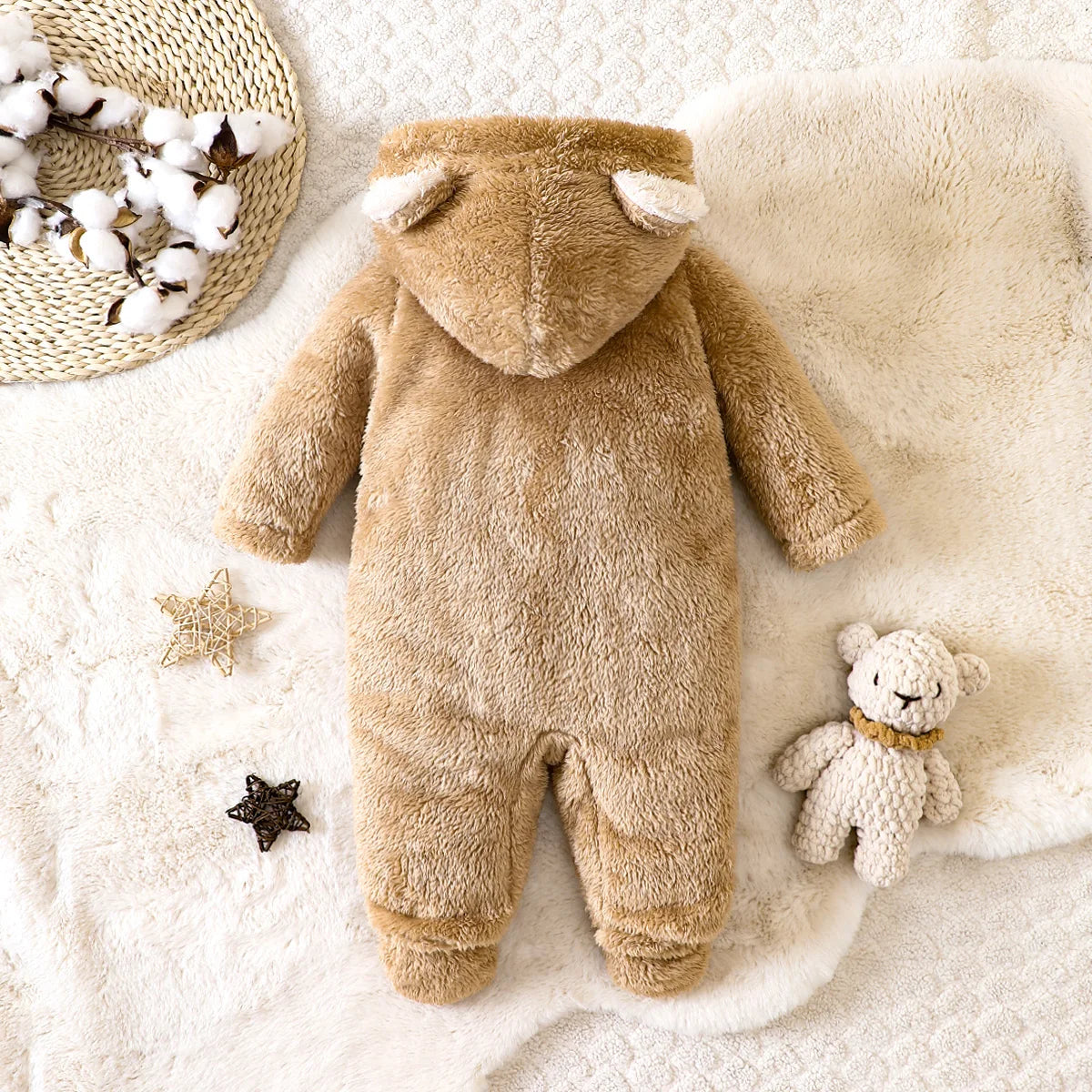 hibobi Winter Children's Cotton Jumpsuit Bear Shape Hooded Long-Sleeved Plush Romper Suitable For Children Under One Year Old