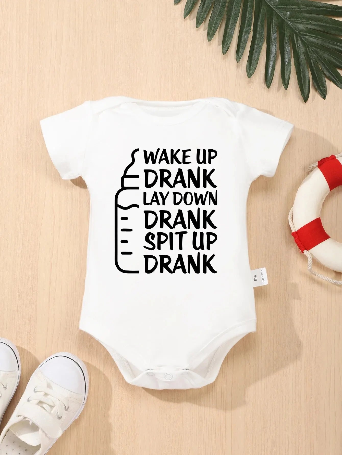 Baby Bottle Print Onesies Funny Casual Home Cotton Black Newborn Girl Boy Clothes Short Sleeve Round Neck Summer Infant Outfits
