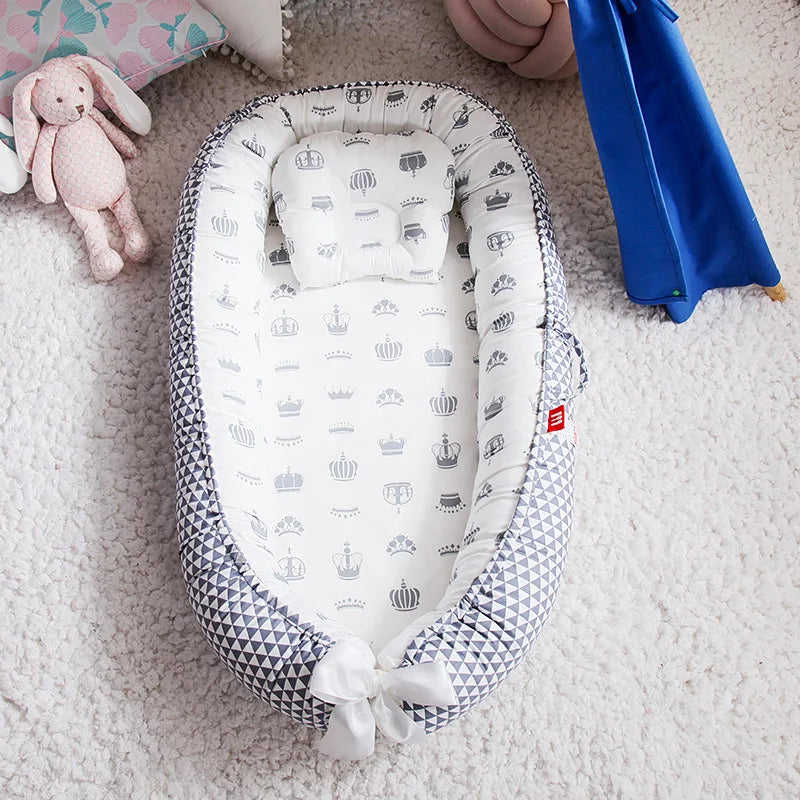 85*50cm Baby Nest Bed with Pillow Portable Crib Travel Bed Infant Toddler Cotton Cradle for Newborn Baby Bed Bassinet Bumper