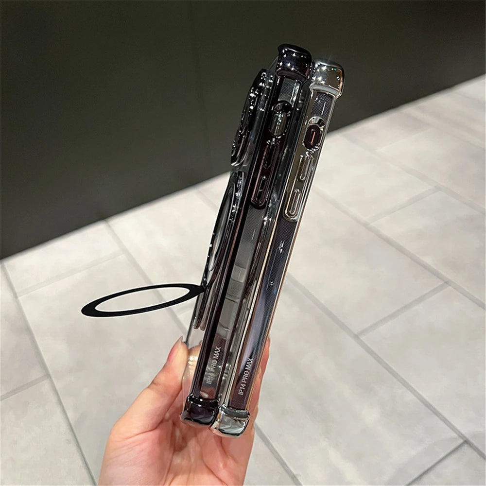 Luxury Plating Shockproof Magnetic Bracket For Magsafe Clear Case For iPhone With Holder Stand Cover