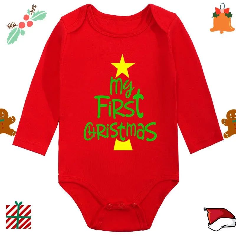 2024 Infant Newborn My First Christmas Rompers Baby Boys Girls Bodysuit Born Crawling Long Sleeve Jumpsuits Festival Party Gifts