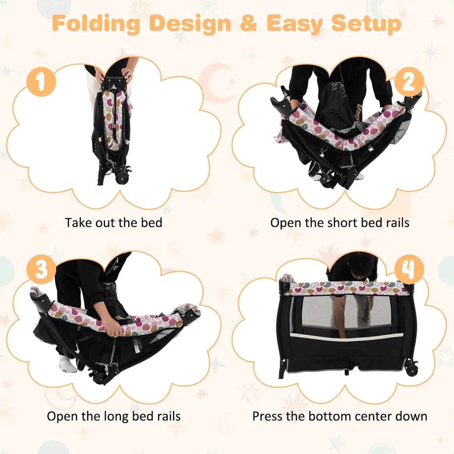 4 in 1 Baby Crib Bassinet Bed Infant Changing Table Portable Nursery Play Center