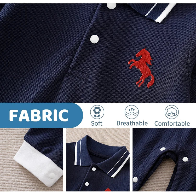 Spring And Autumn Boys And Girls' Literary Style Pony Embroidered Cotton Comfortable Long Sleeve Baby Bodysuit