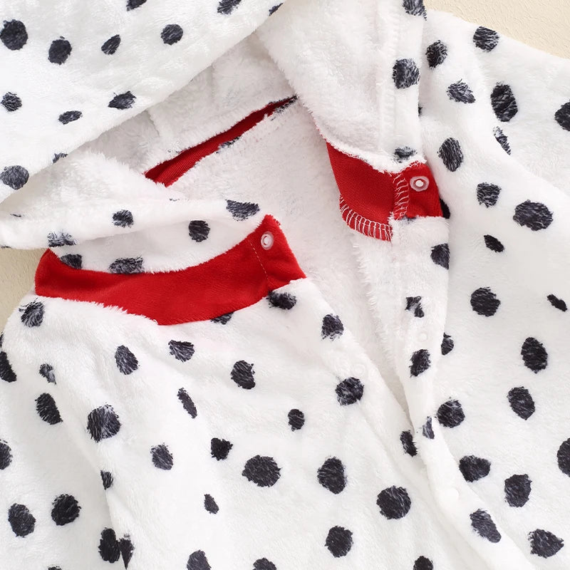 Dalmatian Costume Hooded Long Sleeve Button Romper Jumpsuit