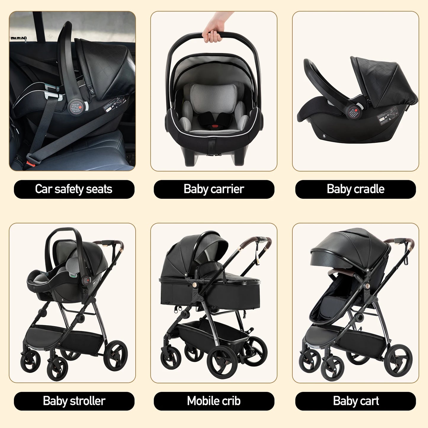 Baby stroller 3 in 1 Baby carriage Portable luxurious travel