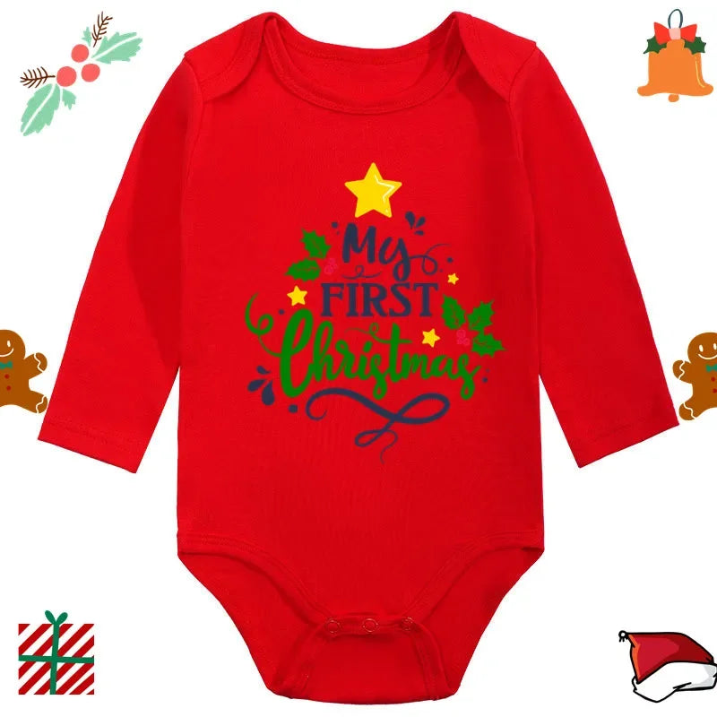2024 Infant Newborn My First Christmas Rompers Baby Boys Girls Bodysuit Born Crawling Long Sleeve Jumpsuits Festival Party Gifts