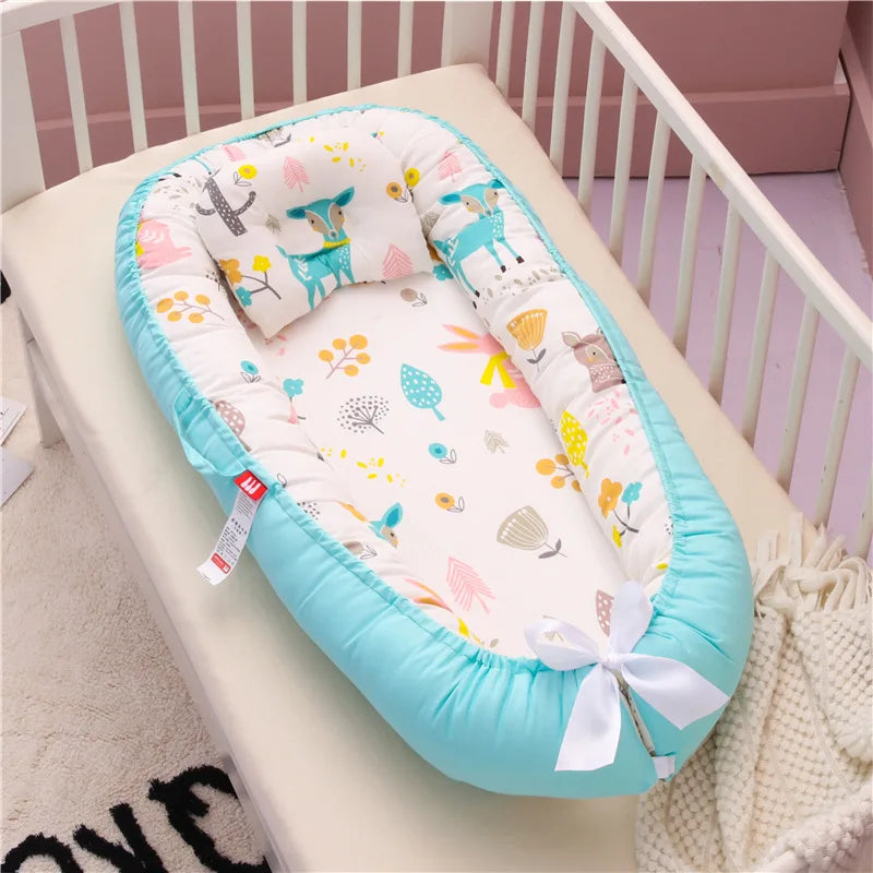 85*50cm Baby Nest Bed with Pillow Portable Crib Travel Bed Infant Toddler Cotton Cradle for Newborn Baby Bed Bassinet Bumper