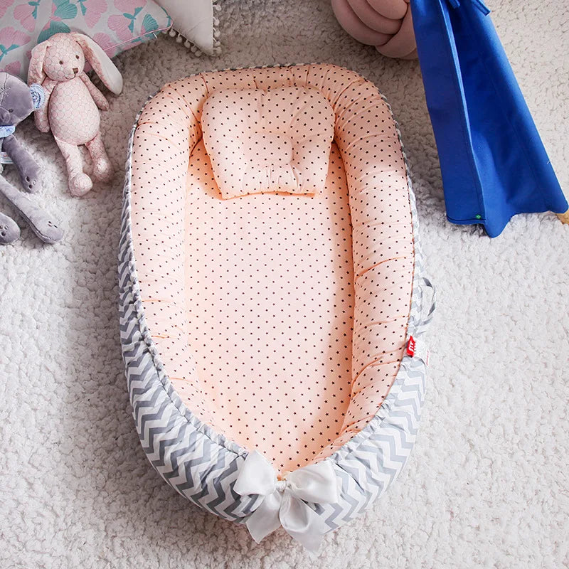 85*50cm Baby Nest Bed with Pillow Portable Crib Travel Bed Infant Toddler Cotton Cradle for Newborn Baby Bed Bassinet Bumper