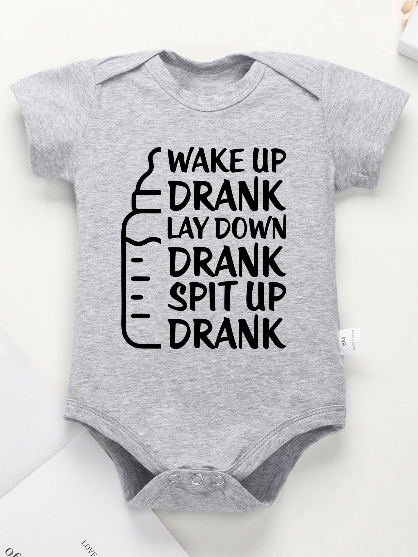 Baby Bottle Print Onesies Funny Casual Home Cotton Black Newborn Girl Boy Clothes Short Sleeve Round Neck Summer Infant Outfits