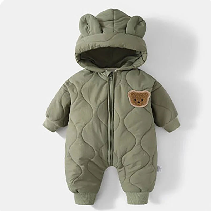 Winter Warm Cartoon Hooded Newborn Baby Rompers Fleece Padded Infant Boys Girls Outdoor Jumpsuits for 0-2 Years Baby Clothing