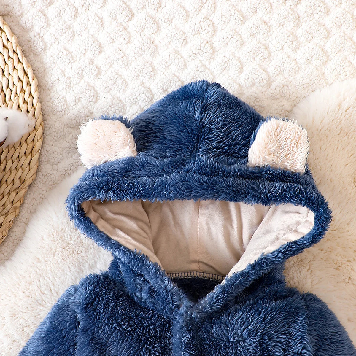 hibobi Winter Children's Cotton Jumpsuit Bear Shape Hooded Long-Sleeved Plush Romper Suitable For Children Under One Year Old