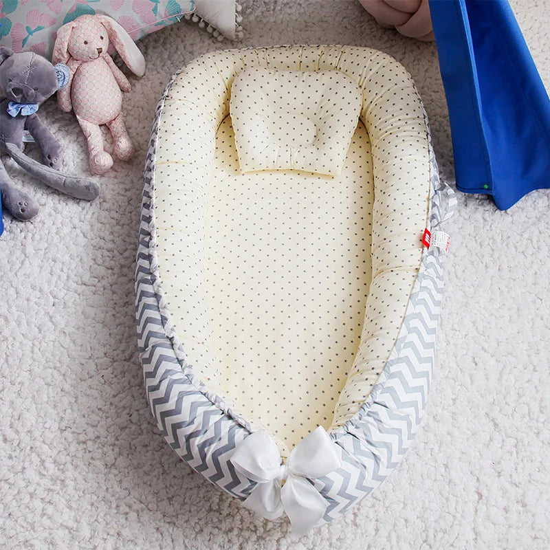 85*50cm Baby Nest Bed with Pillow Portable Crib Travel Bed Infant Toddler Cotton Cradle for Newborn Baby Bed Bassinet Bumper