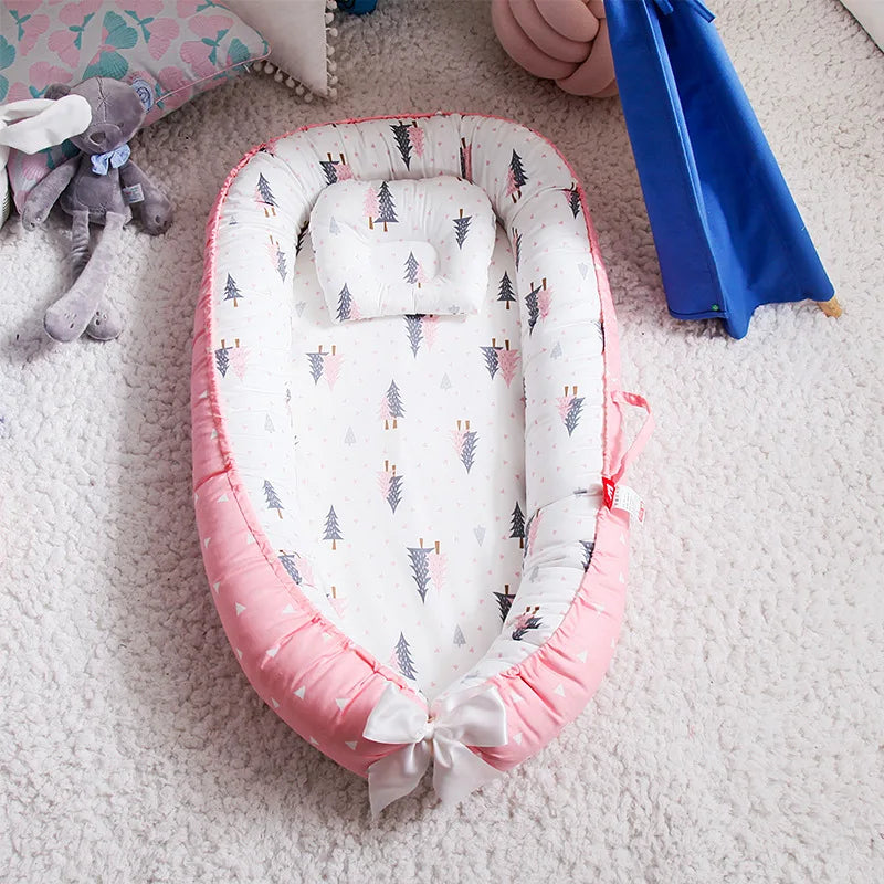 85*50cm Baby Nest Bed with Pillow Portable Crib Travel Bed Infant Toddler Cotton Cradle for Newborn Baby Bed Bassinet Bumper