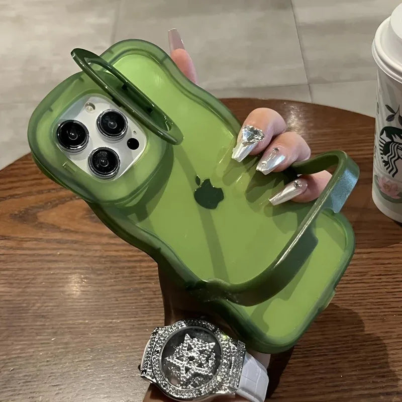 2IN1 Folding Stand Wave Clear Phone Case For iPhone