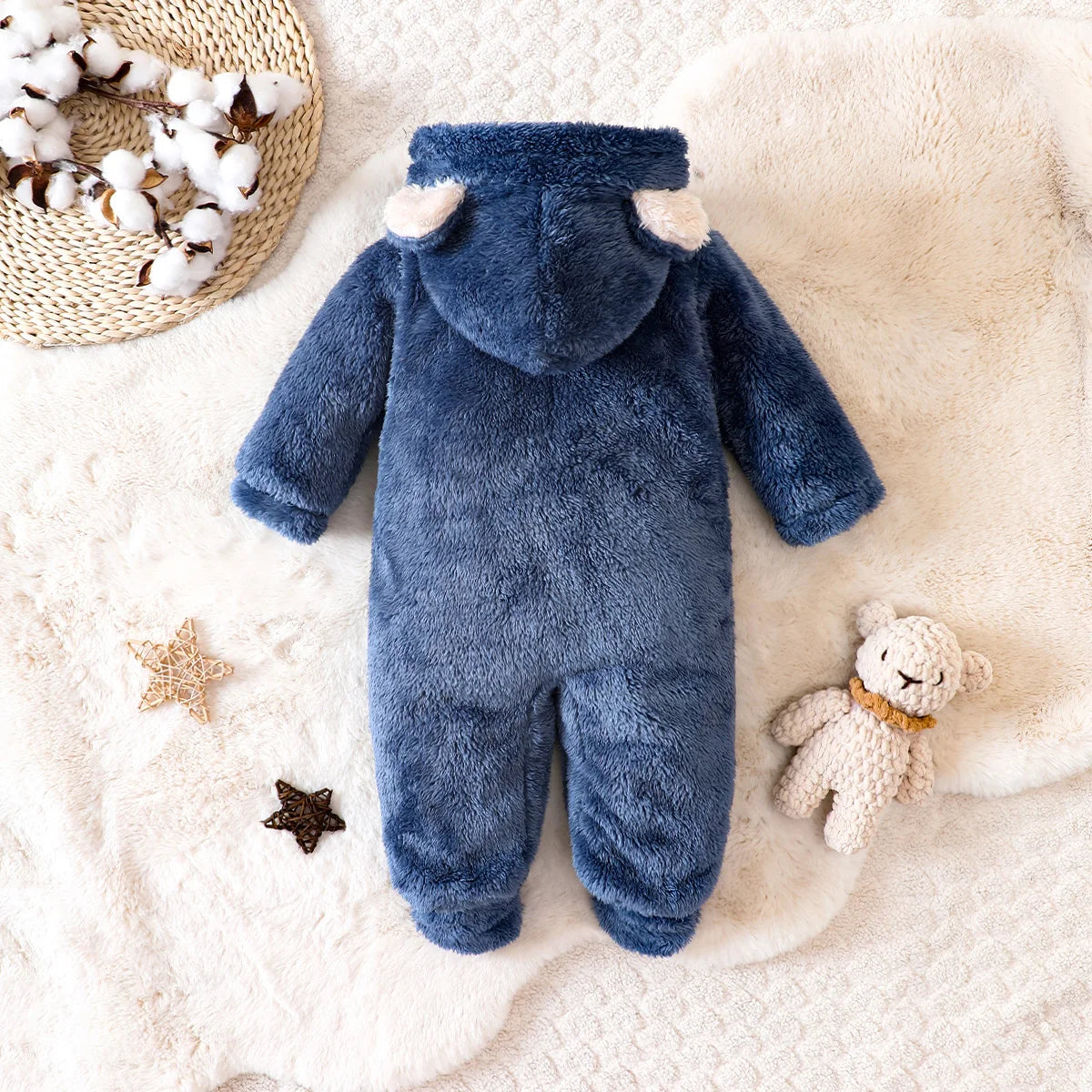 hibobi Winter Children's Cotton Jumpsuit Bear Shape Hooded Long-Sleeved Plush Romper Suitable For Children Under One Year Old