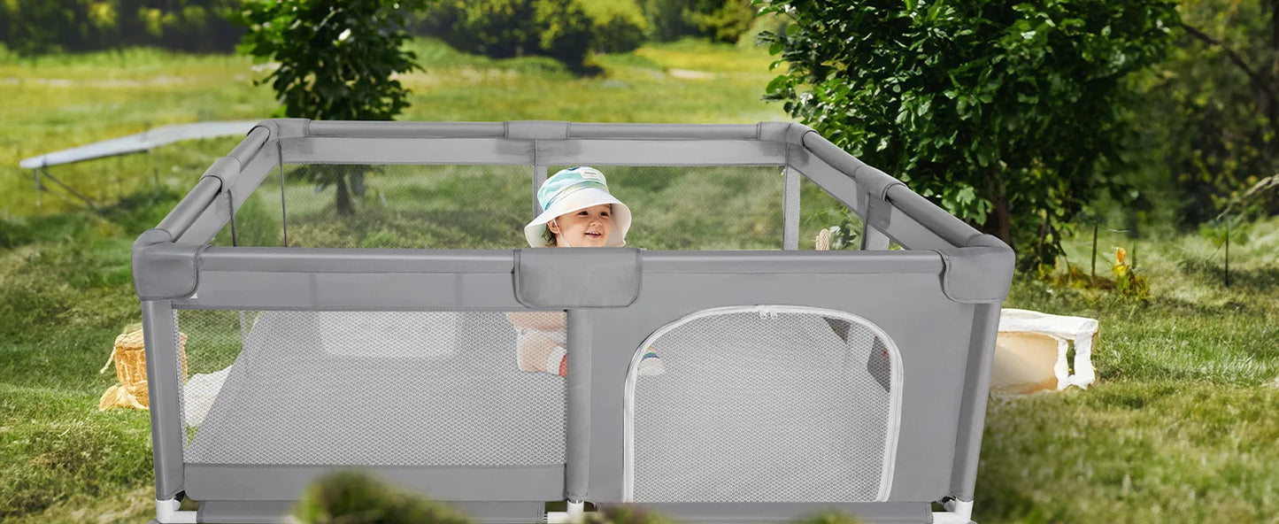 180X200cm Baby Playpen for Baby and Toddlers Kid’s Fence with Anti-Collision Foam and Breathable Mesh 50 Ocean Balls 4 Pull Ring