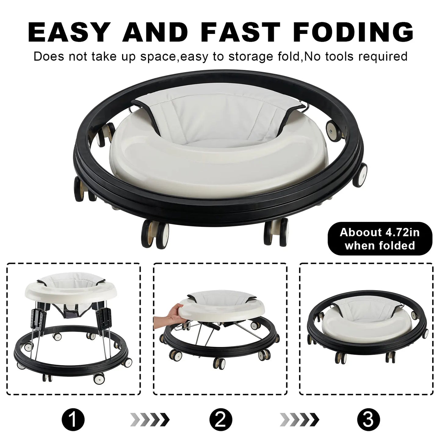 Baby Walker, Foldable Multi-Function Anti-Rollover Walker with Brake.