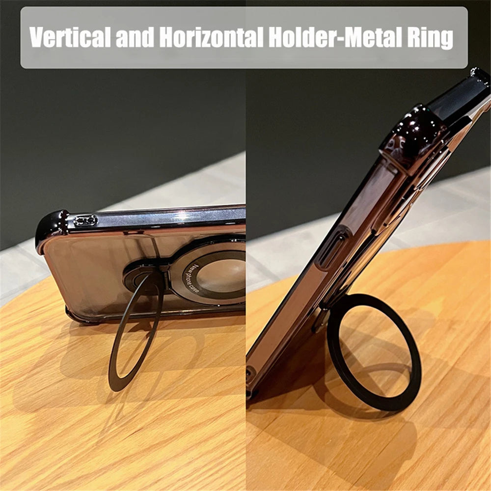 Luxury Plating Shockproof Magnetic Bracket For Magsafe Clear Case For iPhone With Holder Stand Cover
