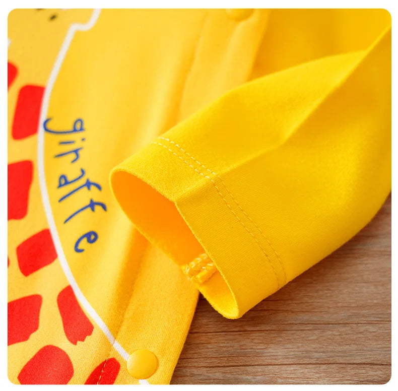 Infant yellow cute cartoon animal Print 0-12M Bodysuit Spring and Autumn comfort Long Sleeve Baby one-piece foot covered pajamas