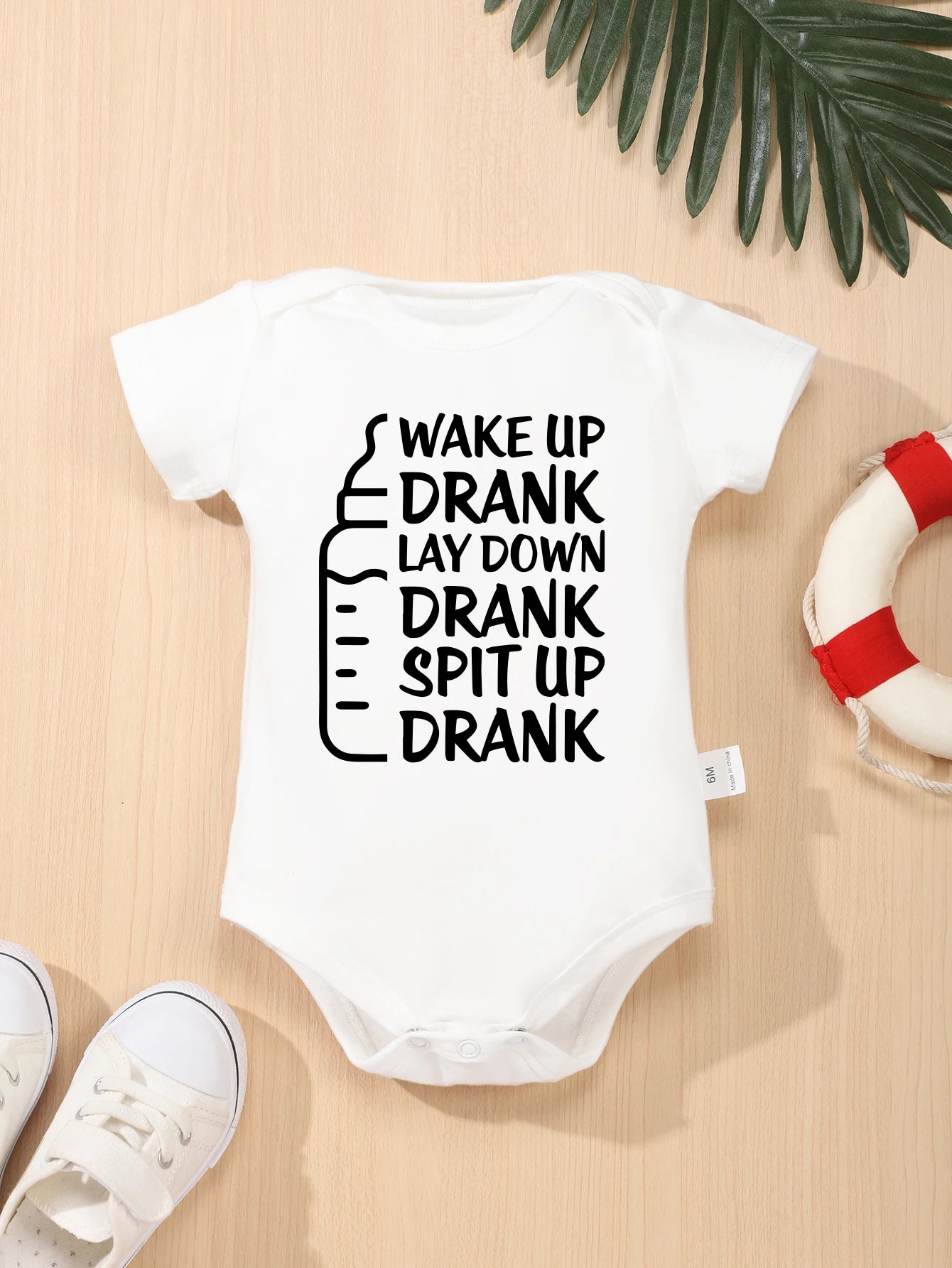 Baby Bottle Print Onesies Funny Casual Home Cotton Black Newborn Girl Boy Clothes Short Sleeve Round Neck Summer Infant Outfits