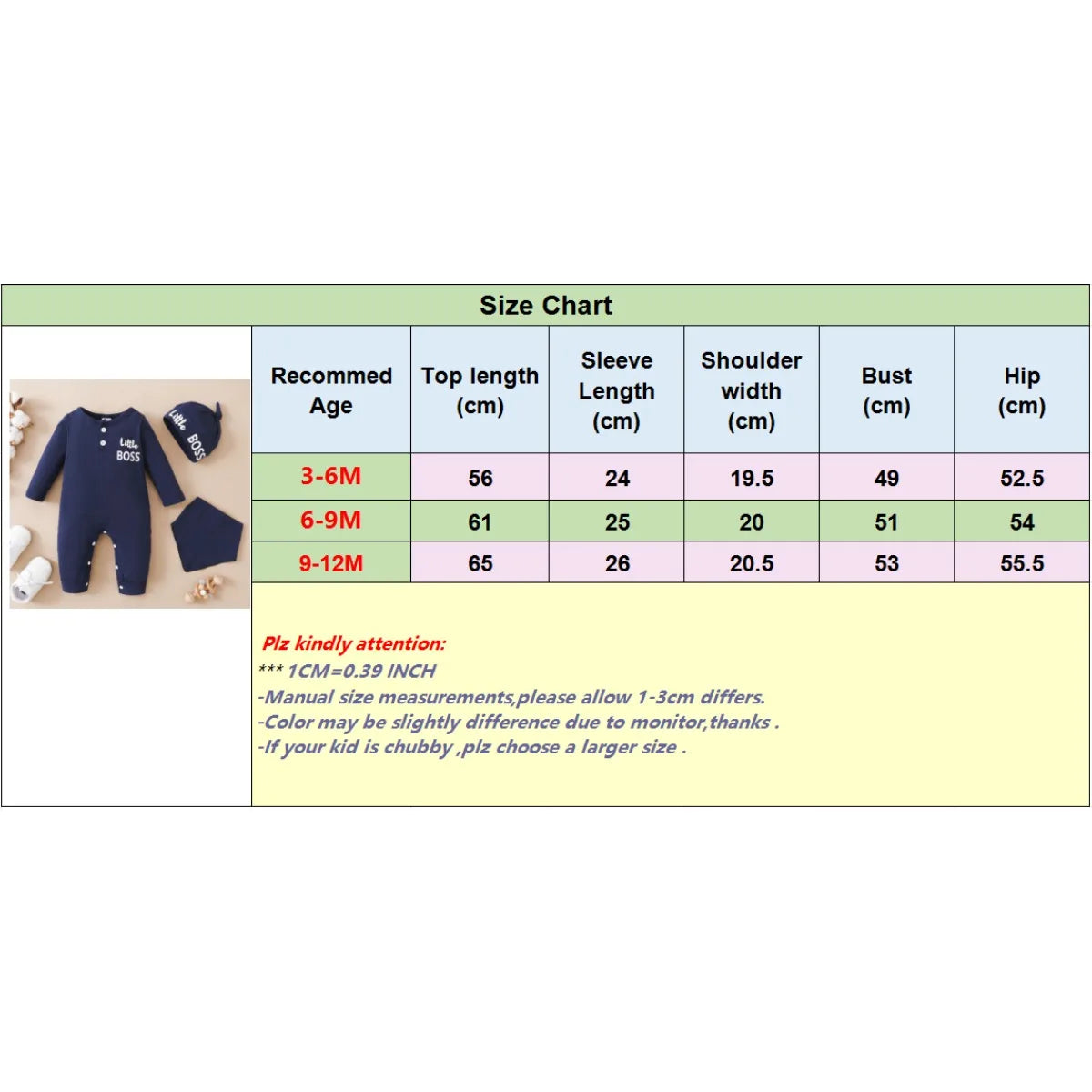0-12 Months Baby Boy Bodysuit Romper Long Sleeves Jumpsuit+Hat