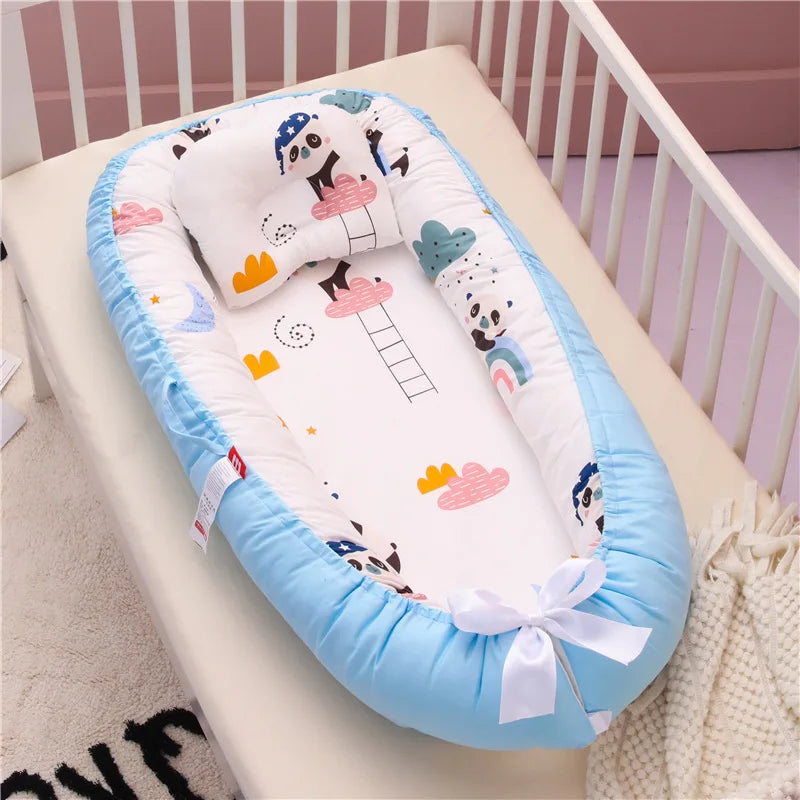 85*50cm Baby Nest Bed with Pillow Portable Crib Travel Bed Infant Toddler Cotton Cradle for Newborn Baby Bed Bassinet Bumper