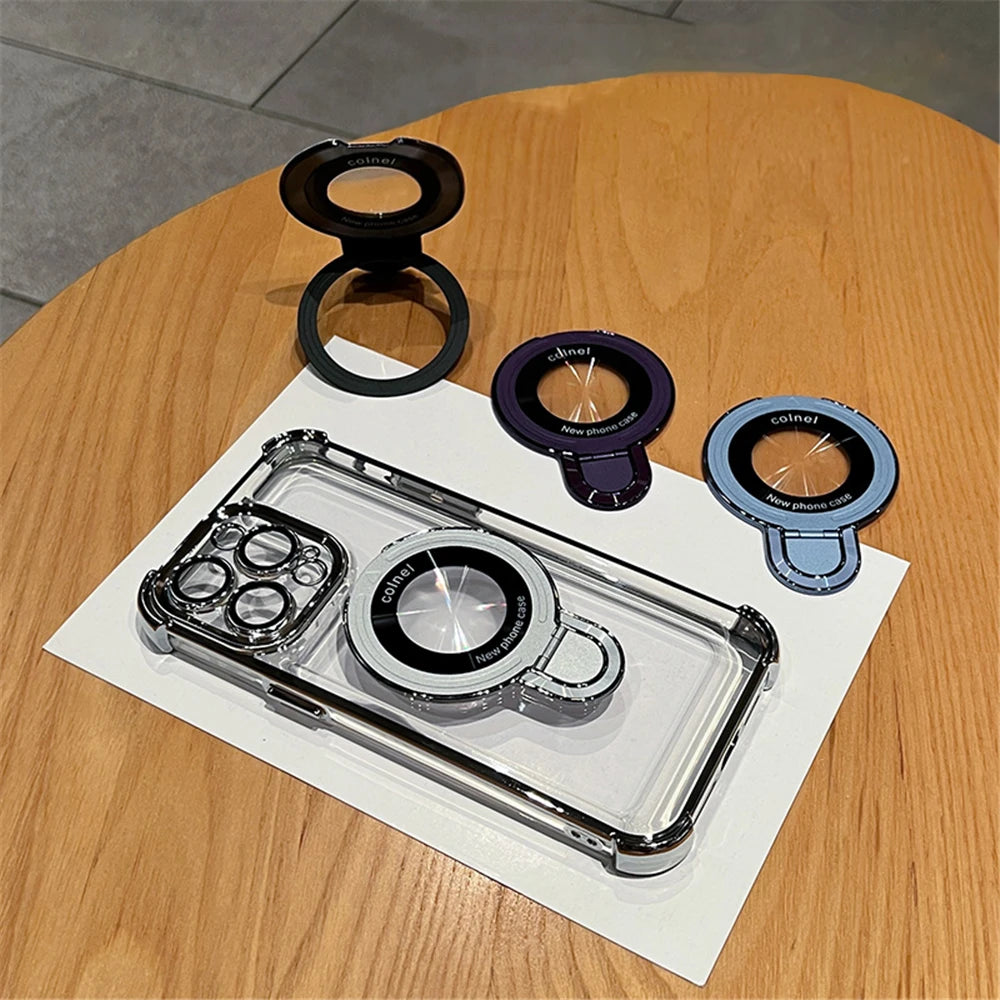 Luxury Plating Shockproof Magnetic Bracket For Magsafe Clear Case For iPhone With Holder Stand Cover