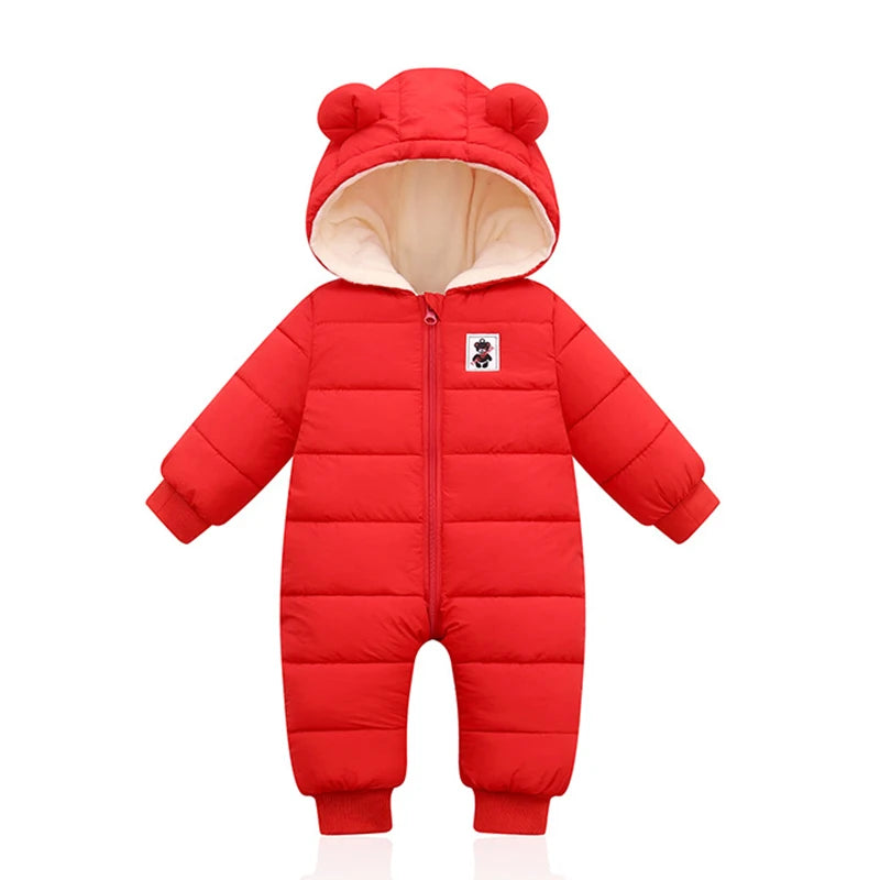 Winter Baby Newborn Plus Velvet Overalls Clothes Infant Boys Girls Warm Thick Jumpsuit Hooded Outfits Down Cotton kids Romper