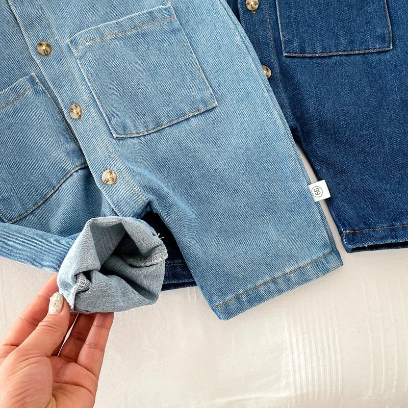 Korean Style Newborn Bodysuit Baby Jumpsuit Boy Girl Autumn Outdoors Bear Prints Denim Romper 0-2yrs