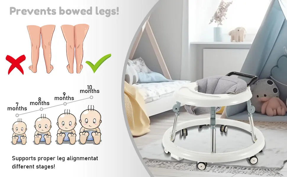 Baby Walker Foldable with 5 Adjustable Heights, 7-18 Months