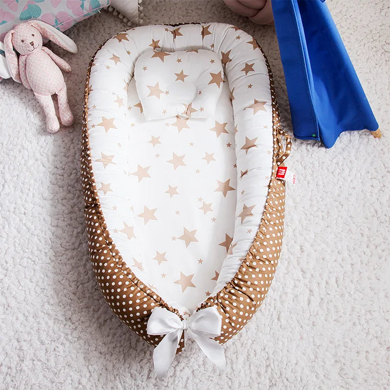 85*50cm Baby Nest Bed with Pillow Portable Crib Travel Bed Infant Toddler Cotton Cradle for Newborn Baby Bed Bassinet Bumper