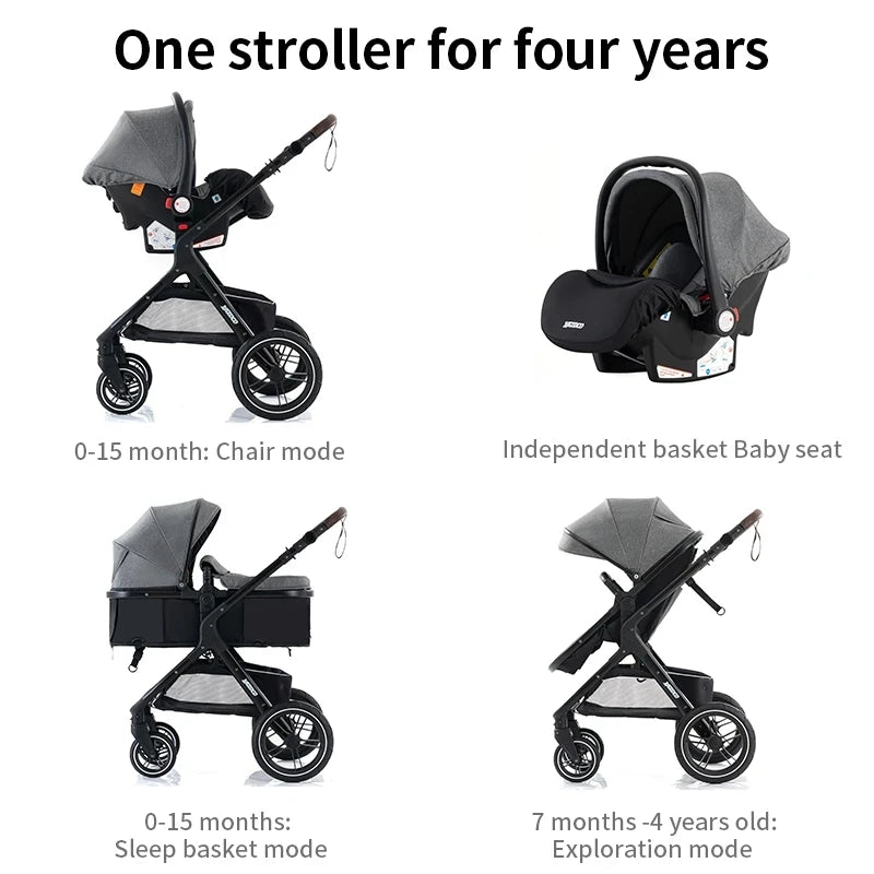 New Luxury Baby Stroller 3 in 1 Portable Travel Baby Carriage Fold Pram High Landscape Aluminum Frame Newborn Infant Stroller