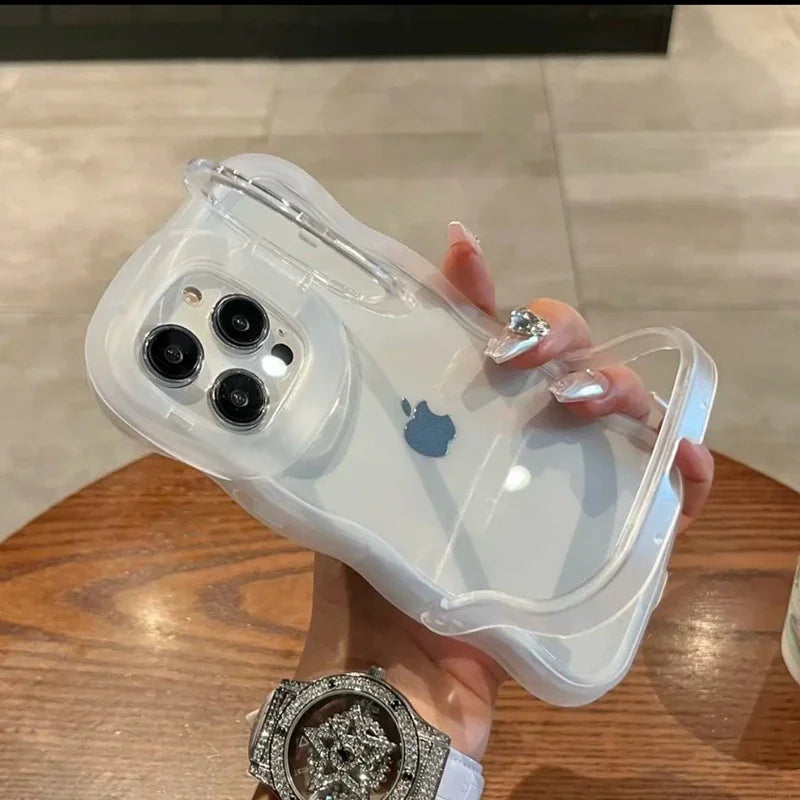 2IN1 Folding Stand Wave Clear Phone Case For iPhone