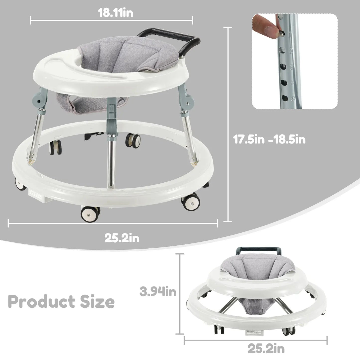 Baby Walker Foldable with 5 Adjustable Heights, 7-18 Months